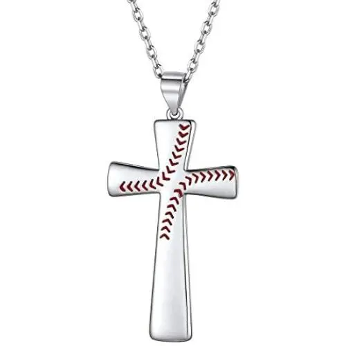 Nofade Silver Men Women 925 Sterling Silver Baseball Cross Pendant Necklace with 18 Inches Sterling Silver Chain, Customizable (with Gift Box) Nofade Silver Men Women 925 Sterling Silver Baseball Cross Pendant Necklace with 18 Inches Sterling Silver Chain, Customizable (with Gift Box)