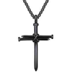 UM Jewelry Women Men Stainless Steel Antique Nail and Wire Cross Pendant Crucifix Necklace