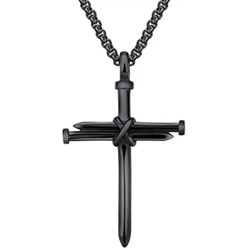 UM Jewelry Women Men Stainless Steel Antique Nail and Wire Cross Pendant Crucifix Necklace UM Jewelry Women Men Stainless Steel Antique Nail and Wire Cross Pendant Crucifix Necklace