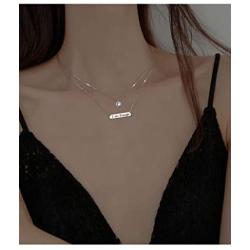 FLYOW 925 Sterling Silver Inspirational Jewelry Double Layer I Am Enough Necklace for Women Teen Girls Encouragement Gifts