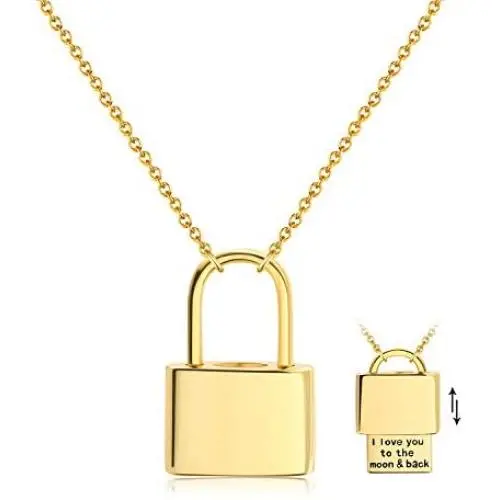 18K Gold Plated Dainty Inspirational Engraved Necklace Lock Necklace Pendant Handmade Gold Choker Hidden Messages Letter Necklace for Women