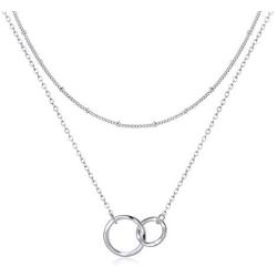 Fettero Layered Necklace Double Circle Generations Interlocking Infinity Hammered Pendant Dainty 14K Plated Minimalist Simple for Mother Daughter Sister Granddaughter Grandson Jewelry Gift