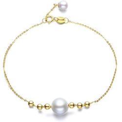 Freshwater Cultured White Pearl Bracelet 18K Yellow Gold Adjustable Link Chain 8-8.5mm Pearl Bracelet Wrist Jewelry Gifts for Women Girls