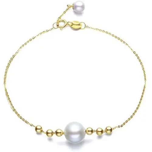 Freshwater Cultured White Pearl Bracelet 18K Yellow Gold Adjustable Link Chain 8-8.5mm Pearl Bracelet Wrist Jewelry Gifts for Women Girls Freshwater Cultured White Pearl Bracelet 18K Yellow Gold Adjustable Link Chain 8-8.5mm Pearl Bracelet Wrist Jewelry Gifts for Women Girls