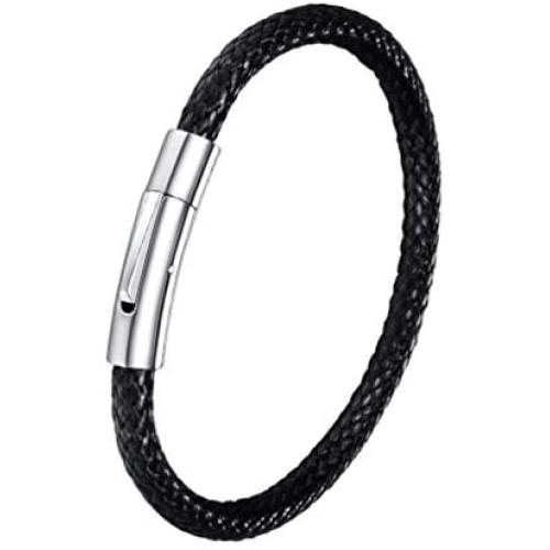 FaithHeart Personalized Mens ID Bracelets, Braided Leather Cord Wristband, Customized Beads Identification Bracelet Length 18-22CM with Delicate Packaging