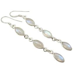 SilverStarJewel Natural Rainbow Moonstone Earrings 2.6'' 925 Solid Silver Fashion Gemstone
