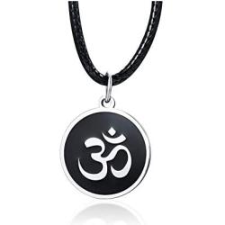 Mens Buddha Namaste Ohm Om Aum Sanskrit Symbol Medallion Pendant Necklace,Hindu Amulet Yoga Jewelry
