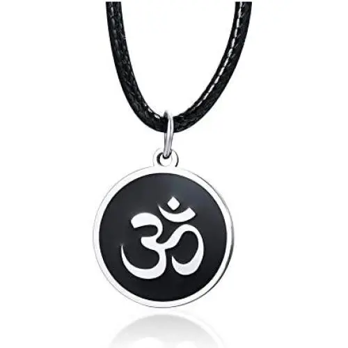 Mens Buddha Namaste Ohm Om Aum Sanskrit Symbol Medallion Pendant Necklace,Hindu Amulet Yoga Jewelry