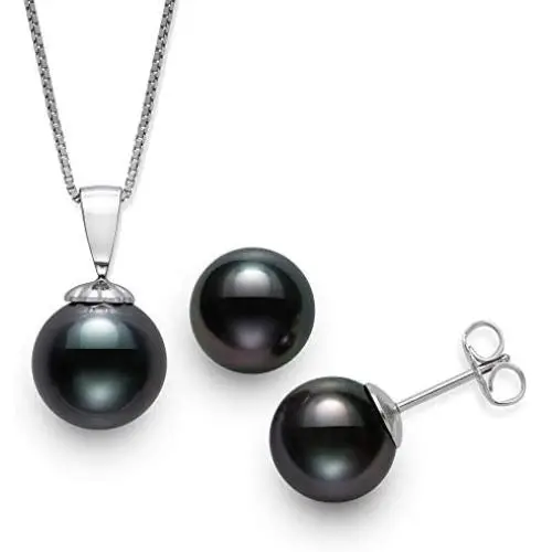 South Sea Tahitian Black Pearl Necklace Stud Earring Set for Women South Sea Tahitian Black Pearl Necklace Stud Earring Set for Women