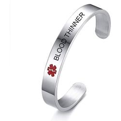 XUANPAI Personalized Stainless Steel Medical Alert Bracelet Cuff Bangle for Women Men,7.7-8 Inches