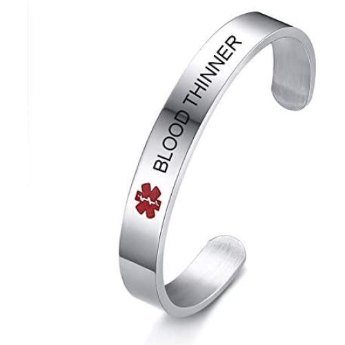 XUANPAI Personalized Stainless Steel Medical Alert Bracelet Cuff Bangle for Women Men,7.7-8 Inches