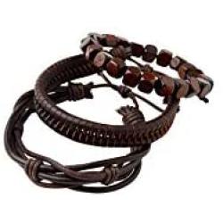 Jasmoc Multi-Pack Brown Leather/Wood Bracelets