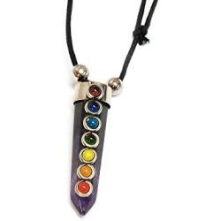 Mia Jewel Shop Rainbow Chakra Beaded Hexagonal Healing Gemstone Crystal Point Pendant Adjustable Necklace