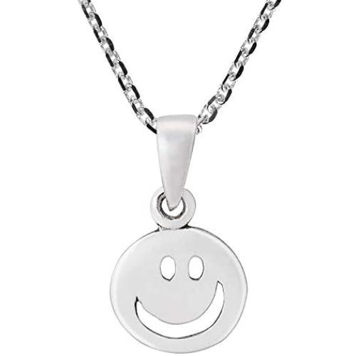 AeraVida Fun and Happy Smiley Face .925 Sterling Silver Pendant Necklace