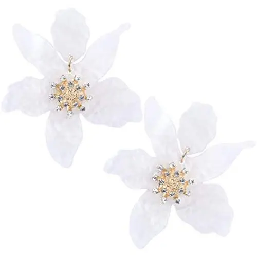 RESIN ACRYLIC FLOWER DANGLE EARRINGS - Exaggerated European And American Style Big Flower Earrings - alloy Rhinestone Flower Heart Fashion Earrings - beach, Jungle Travel, Shopping, Work RESIN ACRYLIC FLOWER DANGLE EARRINGS - Exaggerated European And American Style Big Flower Earrings - alloy Rhinestone Flower Heart Fashion Earrings - beach, Jungle Travel, Shopping, Work