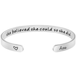 MEMGIFT Inspirational Bracelets for Women Personalized Name Birthday for Her Engraved Cuff Bangle