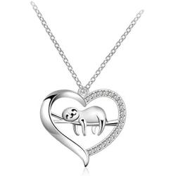 Sloth Necklace Heart Cute Animal Slider Sloths Stuffed Jewelry Engraved Keep me in your heart Gift for Animal Lovers Girls Women (blank)