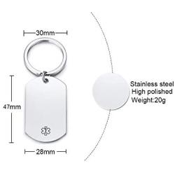 MPRAINBOW Customize Free Engraving Medical Alert Key Chain for Men Boy Diabetes Emergency Key Chain