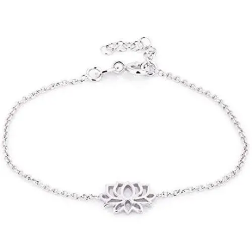 Vanbelle Sterling Silver Jewelry Lotus Charm Bracelet with Rhodium Plating for Women and Girls Vanbelle Sterling Silver Jewelry Lotus Charm Bracelet with Rhodium Plating for Women and Girls