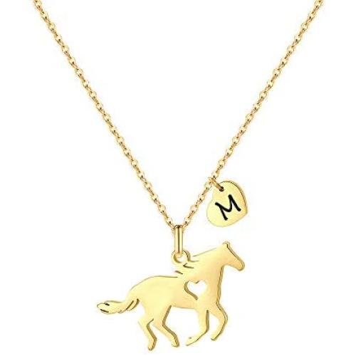 Girls Horse Necklace, Dainty Horse Jewelry for Girls Initial Necklace, Stainless Steel Kids Heart Initial Necklace Horse Girl Horse Pendant Letter Necklace Horse Gifts for Teen Girls Horse Lovers