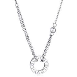 Solid Sterling Silver Circle''LOVE'' Engraved Annulus Pendant Necklace 18''+2'' Extender