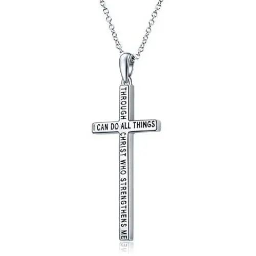 Cross Pendant Necklace for Women Men Sterling Silver I Can Do All Things Through Christ who Strengthen Me Inspirational Christian Gifts for Girls Boys 18 Cross Pendant Necklace for Women Men Sterling Silver I Can Do All Things Through Christ who Strengthen Me Inspirational Christian Gifts for Girls Boys 18