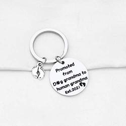 FUSTMW Grandma Grandpa Est.2021 Keychain Promoted from Dog Grandma Grandpa to Human Grandma Grandpa Gifts Grandchild Announcement Gifts