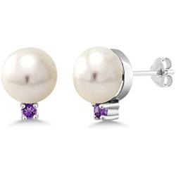 Gem Stone King 925 Sterling Silver Pink Cultured Freshwater Pearls and Purple Amethyst Women Earrings