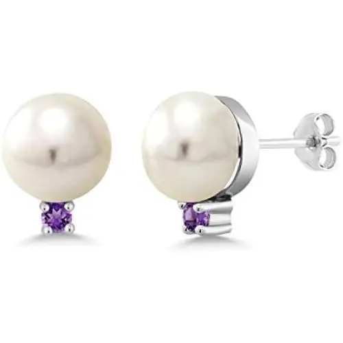 Gem Stone King 925 Sterling Silver Pink Cultured Freshwater Pearls and Purple Amethyst Women Earrings Gem Stone King 925 Sterling Silver Pink Cultured Freshwater Pearls and Purple Amethyst Women Earrings