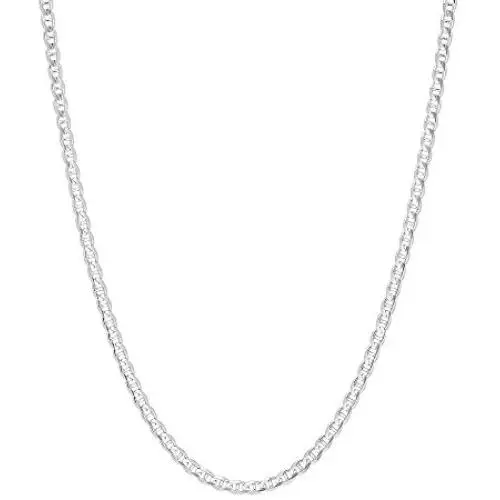 3mm .925 Sterling Silver Flat Mariner Link Anchor Chain Necklace 3mm .925 Sterling Silver Flat Mariner Link Anchor Chain Necklace