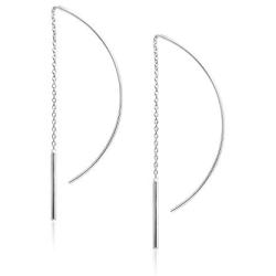 Big Apple Hoops- High Polish Sterling Silver 60mm Long Chain Tassel Threader Drop Dangle Earrings Made from Real Solid 925 Sterling Silver in 2 Color Rose or Yellow Gold Gift for Men, Teens, Women