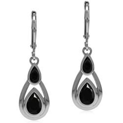 Silvershake Natural Black Spinel 925 Sterling Silver Contemporary Leverback Earrings
