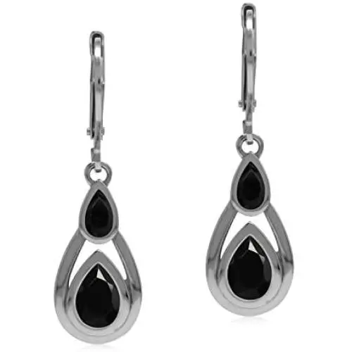 Silvershake Natural Black Spinel 925 Sterling Silver Contemporary Leverback Earrings