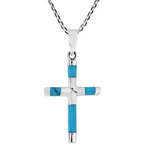 AeraVida Elegant X Cross Simulated Turquoise Inlay .925 Sterling Silver Pendant Necklace AeraVida Elegant X Cross Simulated Turquoise Inlay .925 Sterling Silver Pendant Necklace