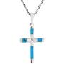 AeraVida Elegant X Cross Simulated Turquoise Inlay .925 Sterling Silver Pendant Necklace