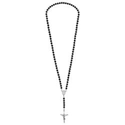 Faithful Devotion Rosary Simulated Black Onyx .925 Sterling Silver Pendant Necklace