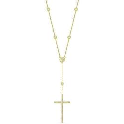 NYC Sterling Diamond by Yard Cross Crucifix CZ Crystal 925 Sterling Silver Pendant & Catholic Rosary Necklace