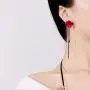 Trendy Red Green Poppy Flower Black Long Line Bar Tassel Earrings for Women Charm Drop Dangle Earring Jewelry (Red)