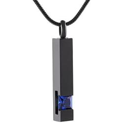 Black Plating Crystal Bar Cremation Jewelry for Ashes Pendant Stainless Steel Keepsake Memorial Urn Necklace for Women Men