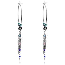 Stainless Steel Boho Hoop Earrings, Pink Stone/Nature Agate/Turquoise Beads/Circle Tassel Dangle Hoop Earrings Round Statement Earrings for Women