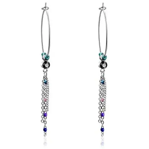 Stainless Steel Boho Hoop Earrings, Pink Stone/Nature Agate/Turquoise Beads/Circle Tassel Dangle Hoop Earrings Round Statement Earrings for Women Stainless Steel Boho Hoop Earrings, Pink Stone/Nature Agate/Turquoise Beads/Circle Tassel Dangle Hoop Earrings Round Statement Earrings for Women