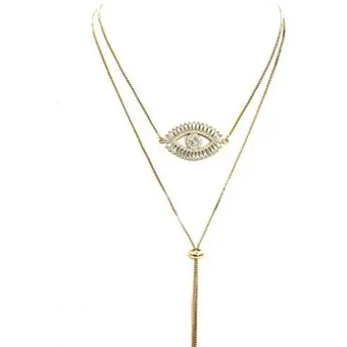 Gold Evil Eye Lariat Necklace for Women 18K Gold Plated Sliding Adjustable Chain Choker Jewelry Gold Evil Eye Lariat Necklace for Women 18K Gold Plated Sliding Adjustable Chain Choker Jewelry
