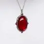 Blood Red Oval Stone In Silver Finish Pewter Frame Pendant Necklace Blood Red Oval Stone In Silver Finish Pewter Frame Pendant Necklace