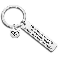 WUSUANED Sister/Brother in Law Keychain I Smile Because Youre My Sister/Brother in Law Wedding Gift for Bride Groom