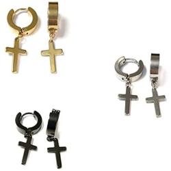 Punk Stainless Steel Cross Dangle Hoop Earrings Set Classic Hypoallergenic Ear Piercing Cross Hanging Dangle Drop Earrings for Men Women Party Gifts Jewelry