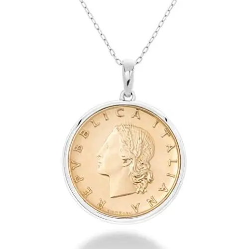 MiaBella 925 Sterling Silver Italian Genuine 20-Lira Medallion Coin Pendant Necklace for Women 18 Inch Chain Made in Italy MiaBella 925 Sterling Silver Italian Genuine 20-Lira Medallion Coin Pendant Necklace for Women 18 Inch Chain Made in Italy