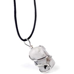 Raw Moonstone Crystal Pendant Necklace –For New Beginnings Happiness Good Luck Hope Abundance Fertility - Authentic Wrapped Stone on Adjustable Length Cord Real Gemstone Chakra Zodiac Healing Charm