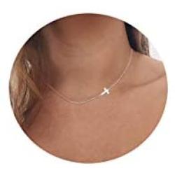 Tewiky 18k Gold/Silver Plated Simple Evil Eye Turquoise Cross Pendant Choker Necklace Simple Tiny Necklace for Women Girls