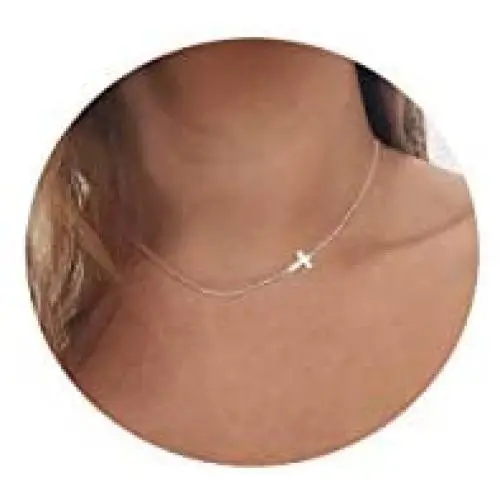 Tewiky 18k Gold/Silver Plated Simple Evil Eye Turquoise Cross Pendant Choker Necklace Simple Tiny Necklace for Women Girls