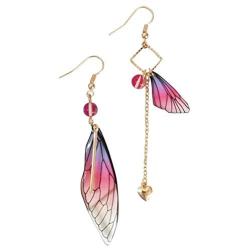 D.Rosse Unique Asymmetry Big Monarch Colorful Butterfly Wing Drop Dangle Earrings Crystal Dragonfly Wing Earrings Fashion Insect Jewelry For Women Girls Teens Gifts